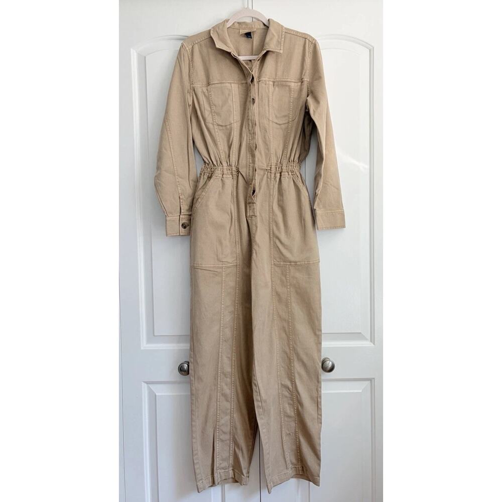 Universal Thread Utility Jumpsuit Womens Size 8 Tan Botton Front Straight Leg